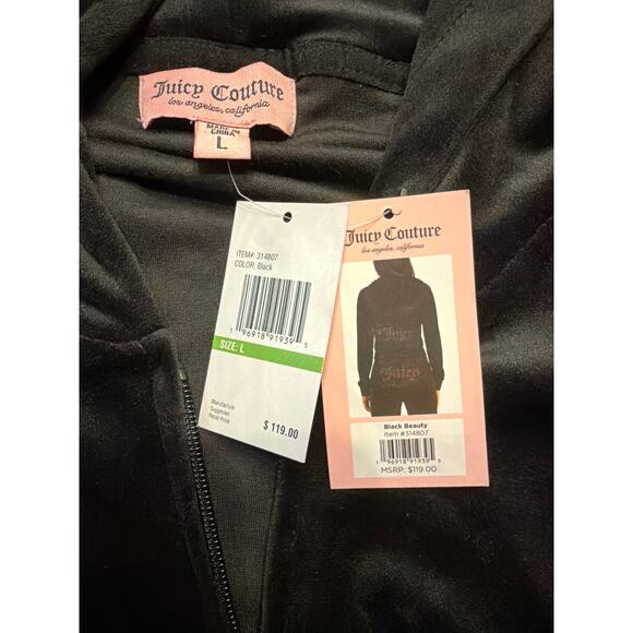 NWT Juicy Couture OG Big Bling Velour Zip-Up Hoodie Black Size Large - Picture 6 of 9
